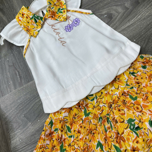 KIVIA-2025 FLORAL COLLAR TOP & SKIRT SET (2 pcs)